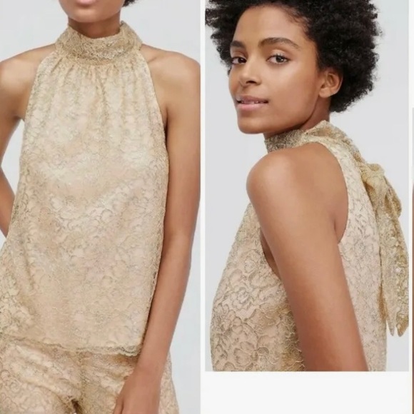 J. Crew Tops - NWT J. Crew Metallic Tie Neck Top XS Nude